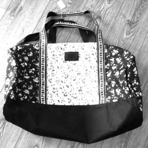 Pink floral duffel bag